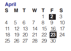 District School Academic Calendar for Daep At Holmgreen for April 2021