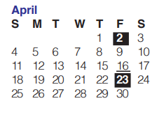 District School Academic Calendar for Helotes Elementary School for April 2021
