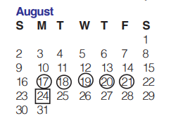 District School Academic Calendar for Holmgreen Center for August 2020
