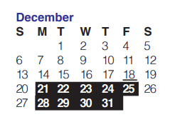 District School Academic Calendar for Alternative MS South for December 2020