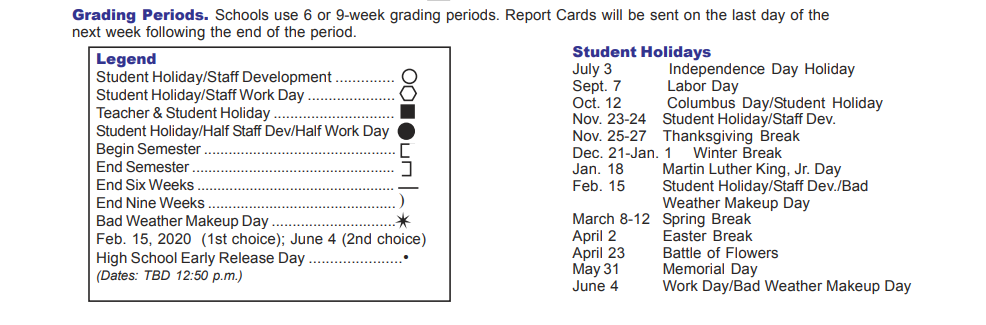 District School Academic Calendar Key for Michael Elementary School