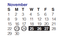 District School Academic Calendar for Timberwilde Elementary School for November 2020