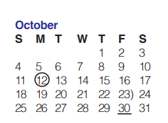 District School Academic Calendar for Alternative MS South for October 2020