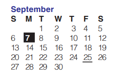 District School Academic Calendar for Homebound for September 2020