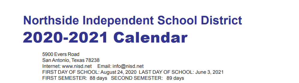 District School Academic Calendar for Helotes Elementary School
