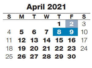 District School Academic Calendar for Springville Elementary School for April 2021