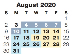 District School Academic Calendar for Parrish Program for August 2020