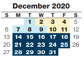 District School Academic Calendar for Parrish Program for December 2020