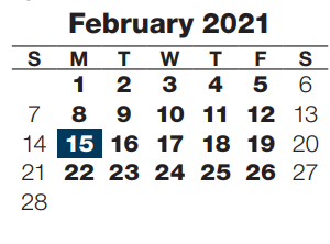 District School Academic Calendar for Washington Elementary School for February 2021