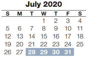 District School Academic Calendar for Parrish Program for July 2020