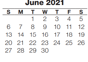 District School Academic Calendar for J P Lord Elementary School for June 2021