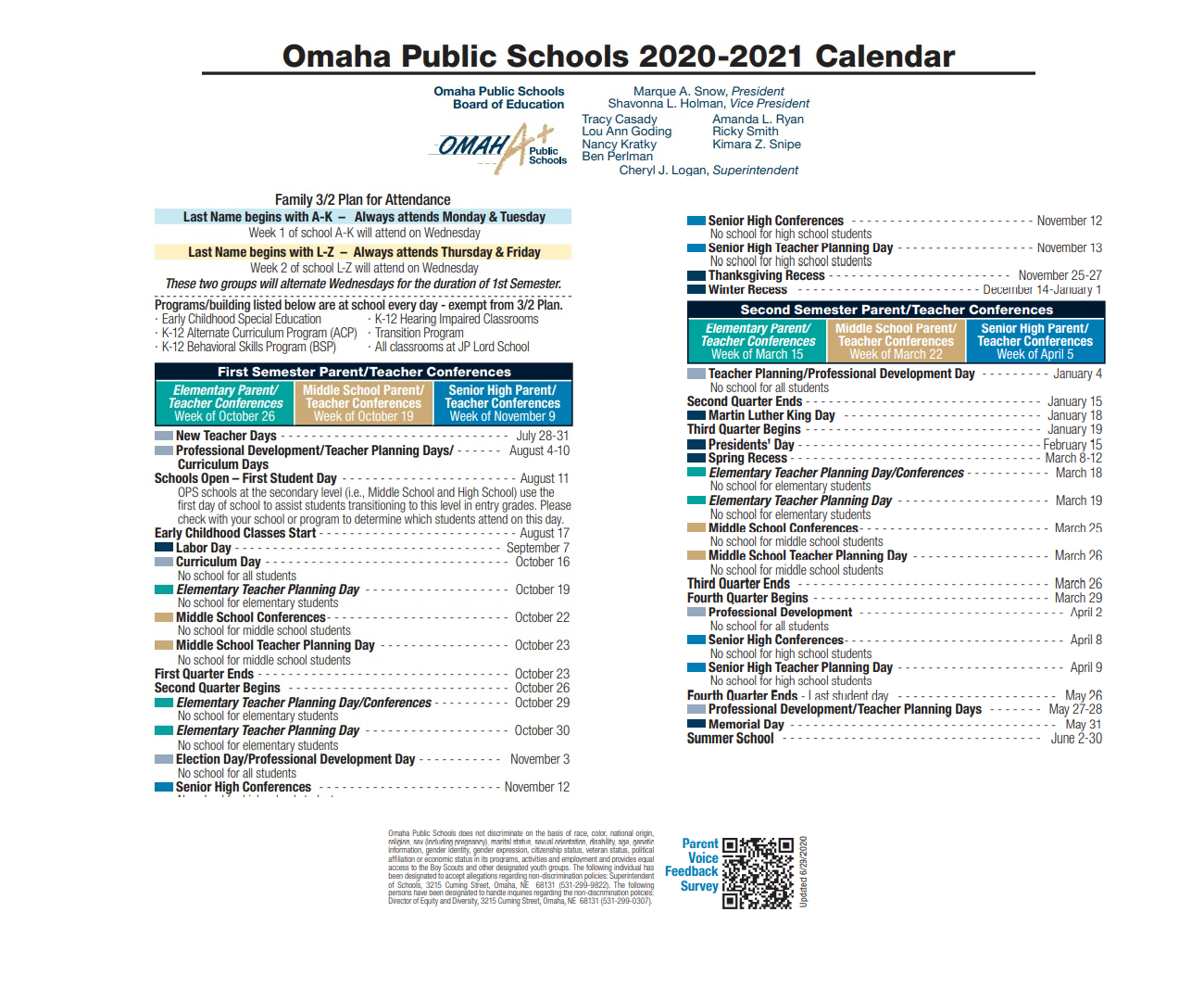 District School Academic Calendar Key for Parrish Program