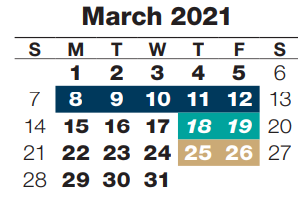 District School Academic Calendar for Masters Elementary School for March 2021