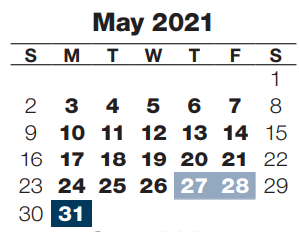District School Academic Calendar for Springville Elementary School for May 2021
