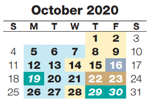 District School Academic Calendar for Parrish Program for October 2020