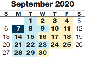 District School Academic Calendar for Parrish Program for September 2020
