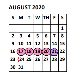 District School Academic Calendar for PSJA North High School for August 2020