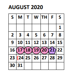 District School Academic Calendar for Zeferino Farias Elementary for August 2020