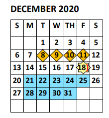 District School Academic Calendar for Leonel Trevino Elementary for December 2020