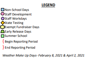 District School Academic Calendar Legend for Garza Elementary