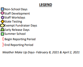 District School Academic Calendar Legend for Alamo Middle