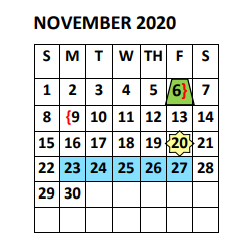 District School Academic Calendar for Yzaguirre Middle School for November 2020