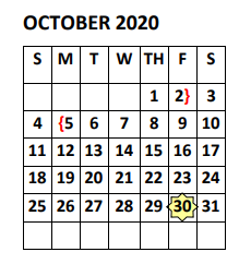 District School Academic Calendar for Austin Junior High for October 2020