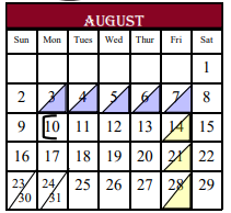 District School Academic Calendar for Palestine Middle School for August 2020