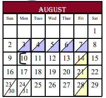 District School Academic Calendar for Story Elementary School for August 2020