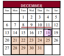 District School Academic Calendar for Northside Early Childhood Center for December 2020