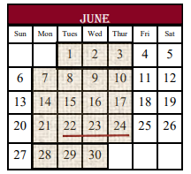 District School Academic Calendar for Palestine Middle School for June 2021