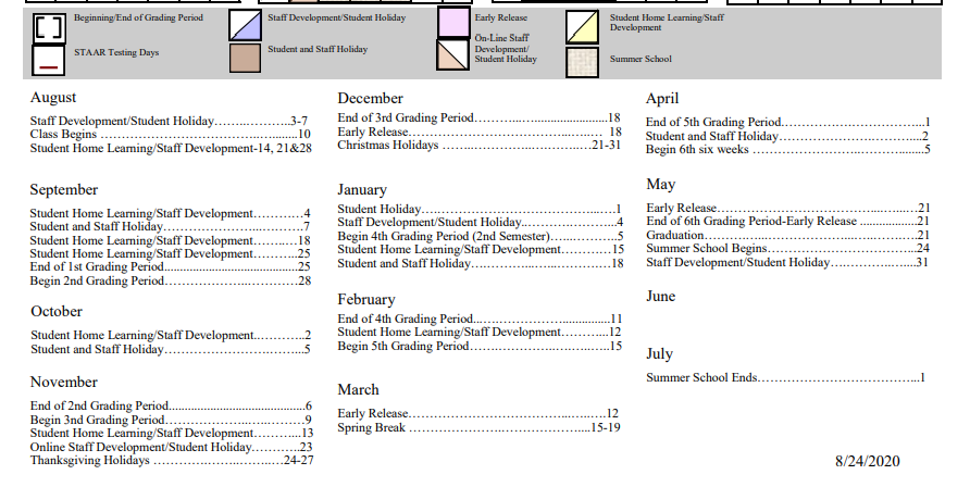 District School Academic Calendar Key for Palestine High School