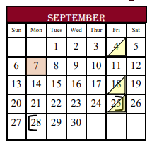 District School Academic Calendar for Southside Primary School for September 2020