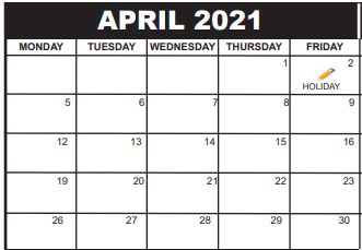 District School Academic Calendar for Glades Central H.S. Adult Education for April 2021