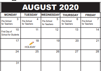 District School Academic Calendar for S. D. Spady Elementary School for August 2020