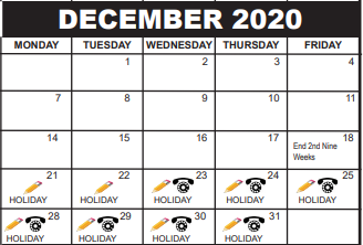 District School Academic Calendar for Charter School Of Boynton Beach for December 2020