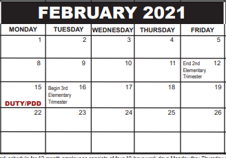 District School Academic Calendar for Odyssey Middle School for February 2021