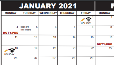 District School Academic Calendar for Intensive Transition Central for January 2021