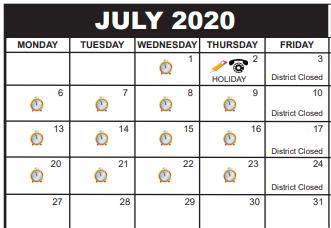 District School Academic Calendar for North Area Elementary Transition School for July 2020