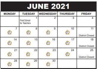 District School Academic Calendar for S. D. Spady Elementary School for June 2021