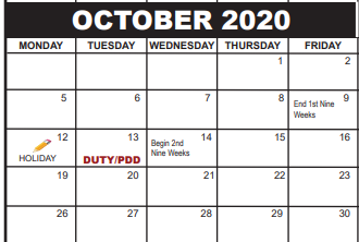 District School Academic Calendar for 03-mm for October 2020