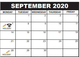 District School Academic Calendar for Carver Middle School for September 2020