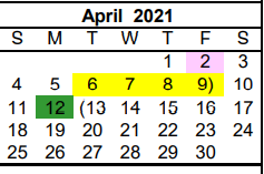 District School Academic Calendar for Travis El for April 2021