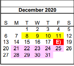 District School Academic Calendar for P L C-pampa Learning Ctr for December 2020