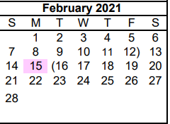 District School Academic Calendar for P L C-pampa Learning Ctr for February 2021