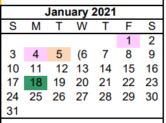 District School Academic Calendar for Pampa Junior High School for January 2021