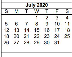 District School Academic Calendar for Pampa Junior High School for July 2020