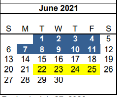 District School Academic Calendar for Travis El for June 2021