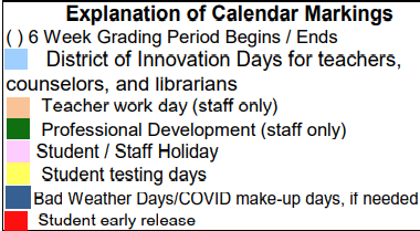 District School Academic Calendar Legend for Pampa Junior High School