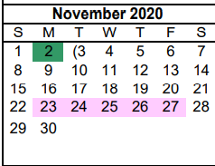 District School Academic Calendar for P L C-pampa Learning Ctr for November 2020